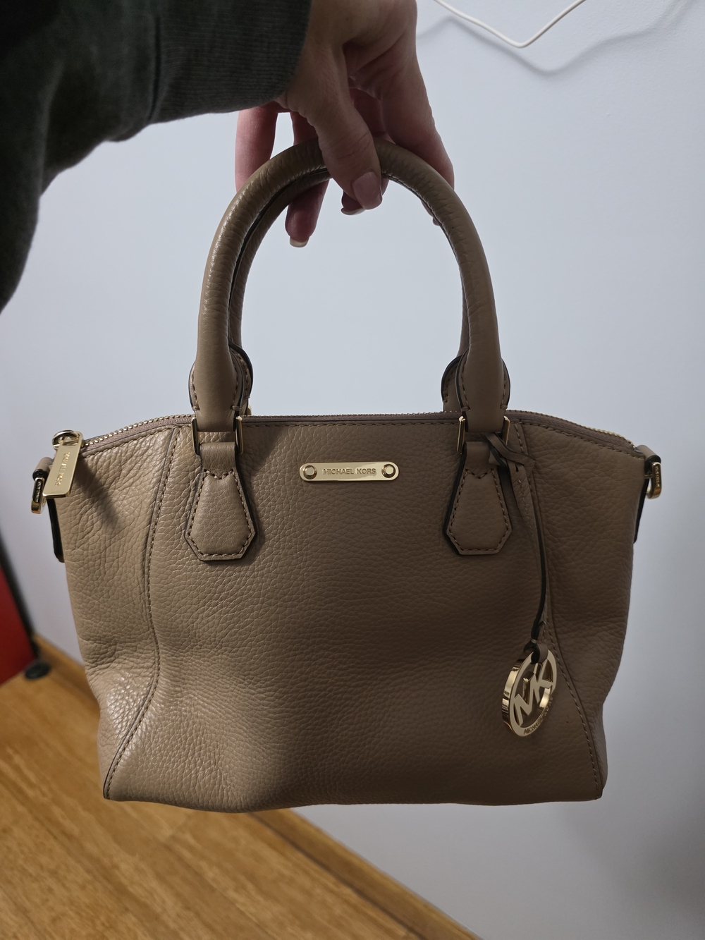 Michael Kors Taupe Leather Satchel with Gold Hardware